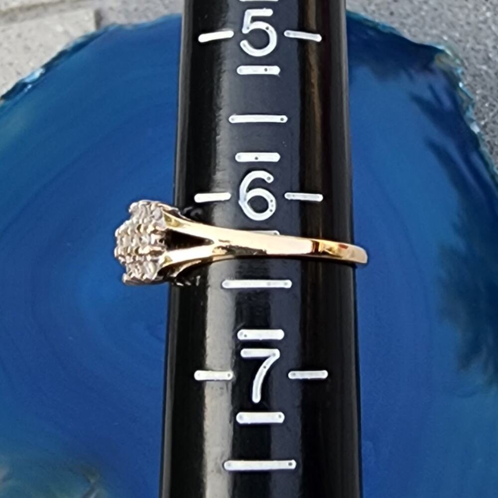 14K Fine Yellow Gold Diamond Cluster 3 Tier Open Work Accent Ring - Picture 5 of 14